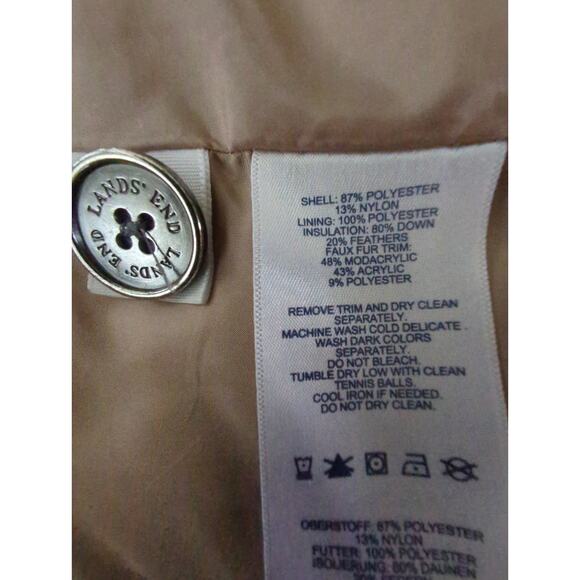 LANDS' END Down Puffer Coat Full Zip Side pockets Tan Car Coat Women's M (10-12) - Picture 3 of 9
